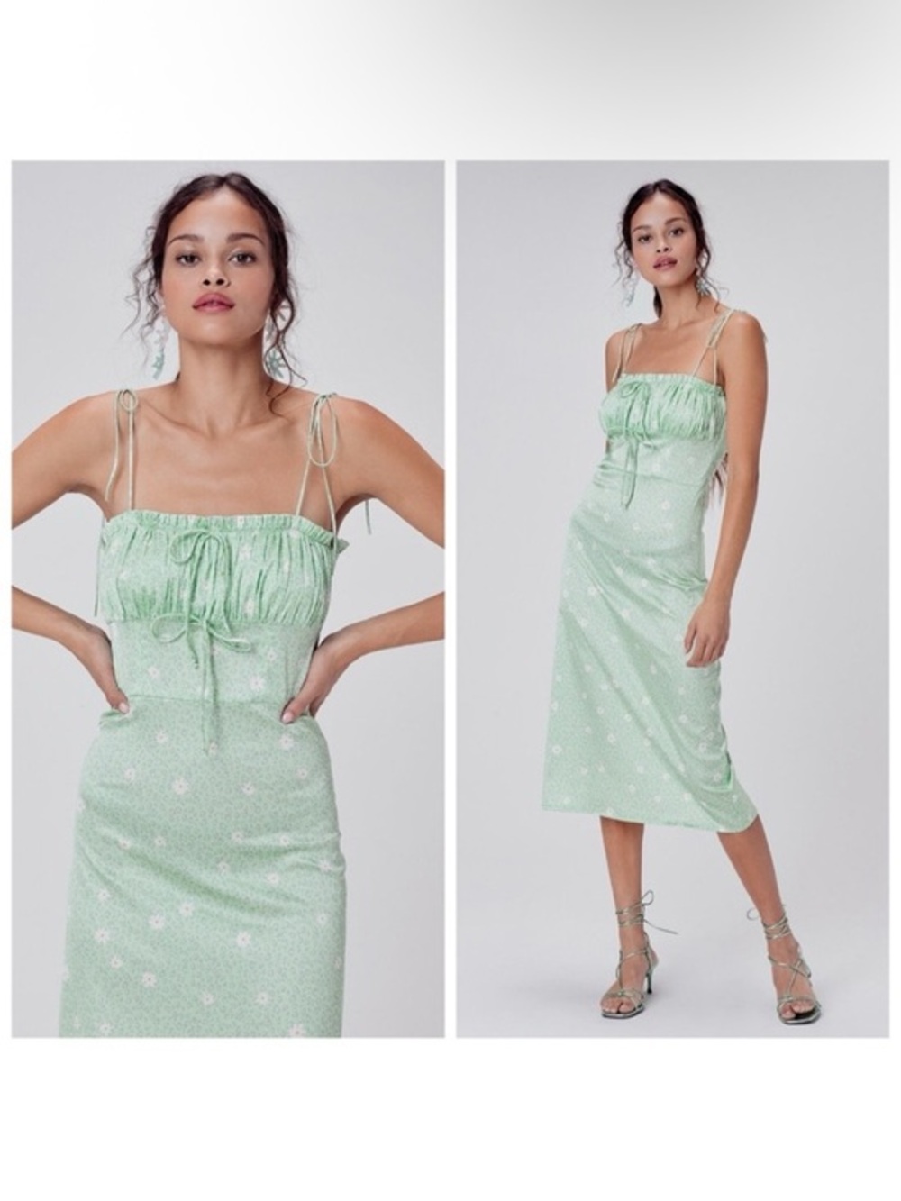 For Love And Lemons Robin Satin Tie Shoulder Midi Dress Cheetah Floral Print XL